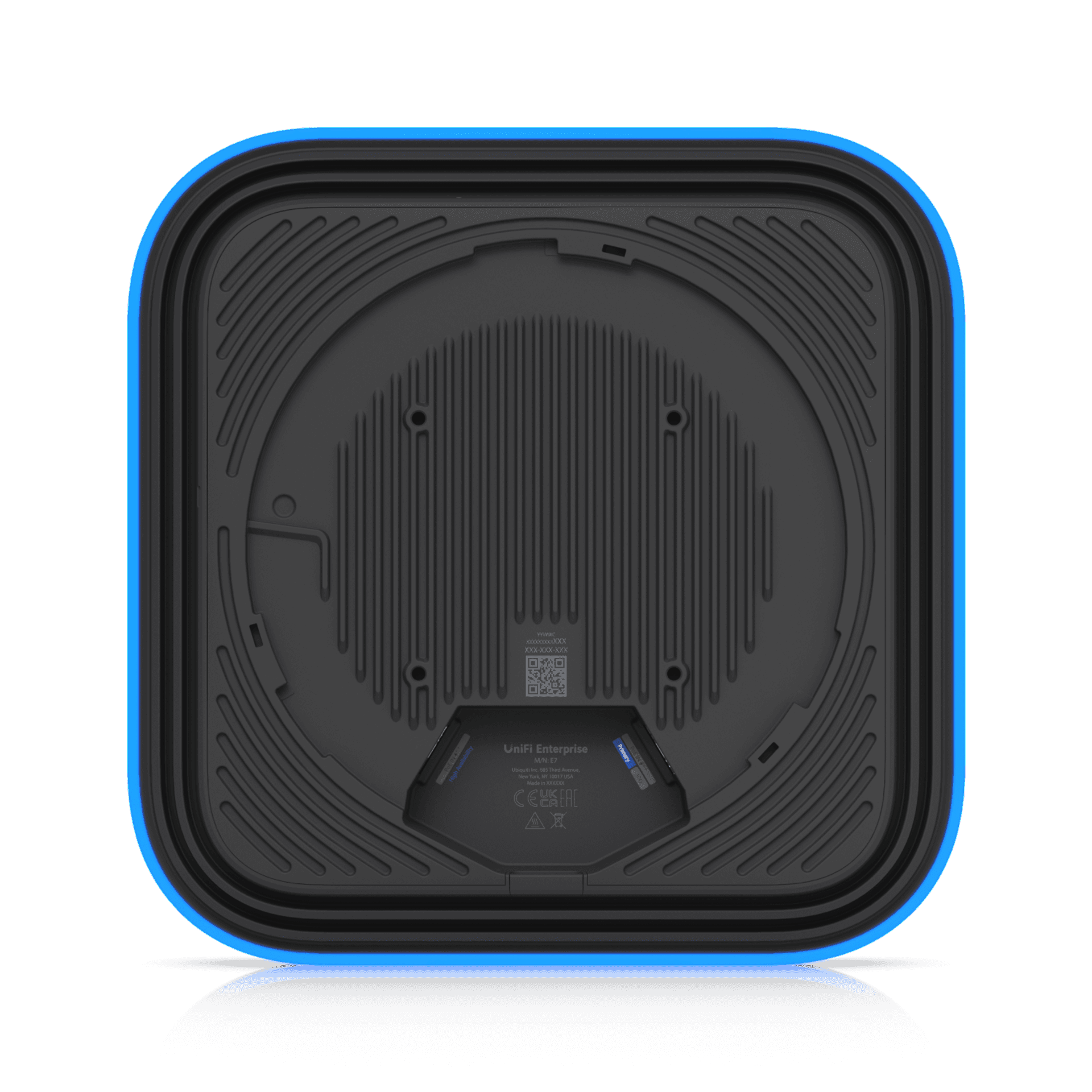 UniFi Enterprise 7 (E7) WiFi 7 AP 背面圖 - 10GbE PoE++ 供電埠, M12 連接埠, 企業級網路接入點