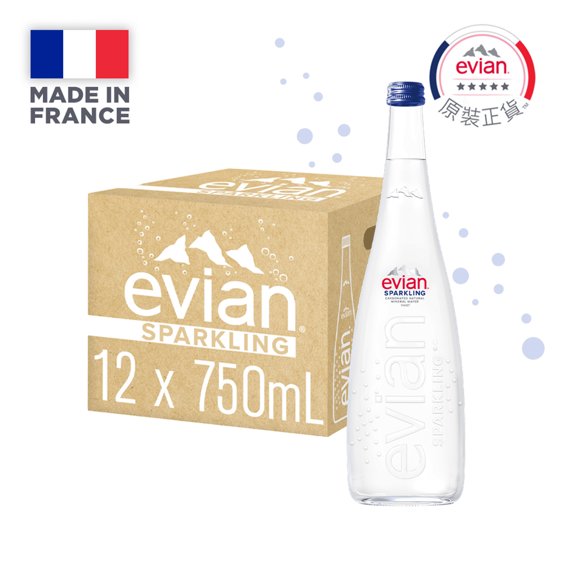 evian 依雲 氣泡礦泉水 / 玻璃瓶 750ml (12入/箱)