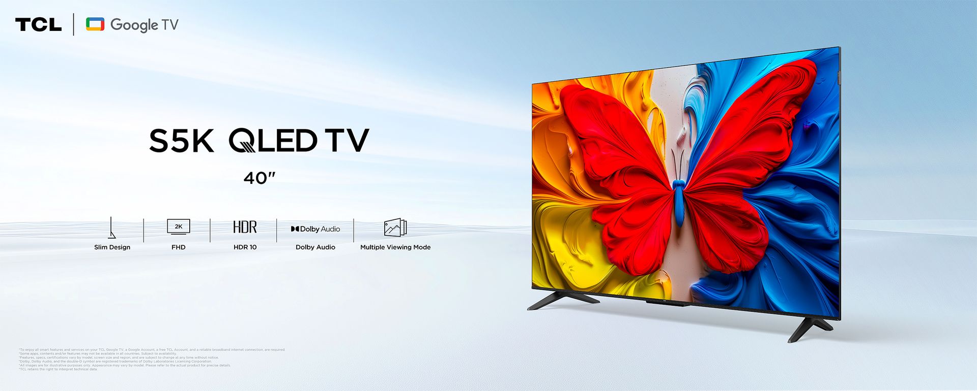 TCL 40S5K 40吋QLED FHD 智能電視| Google TV｜HDR10｜Dolby Audio｜雙