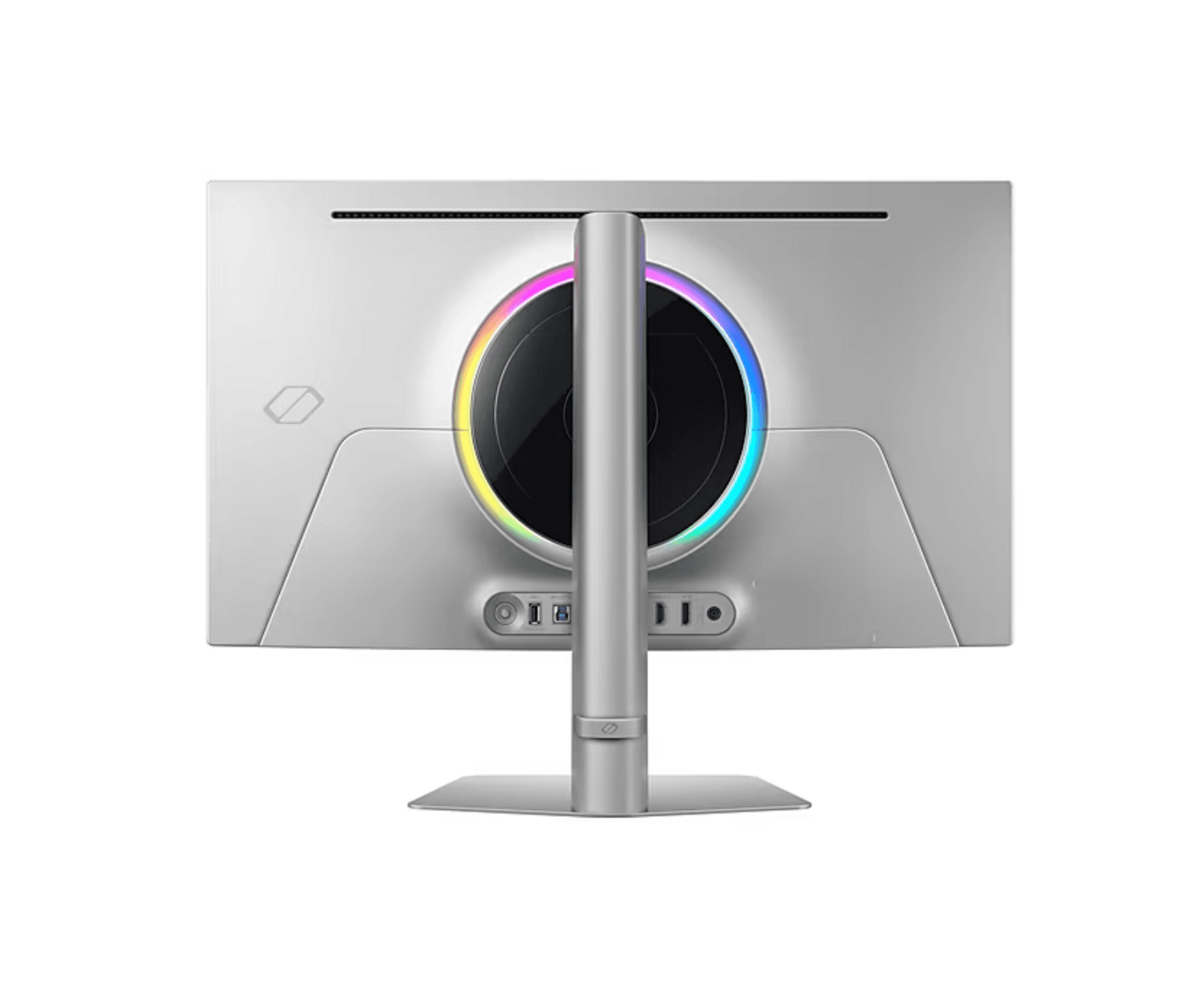 Samsung Odyssey OLED G8 背面圖 - CoreSync RGB 燈效、金屬背板與中央支架模組設計