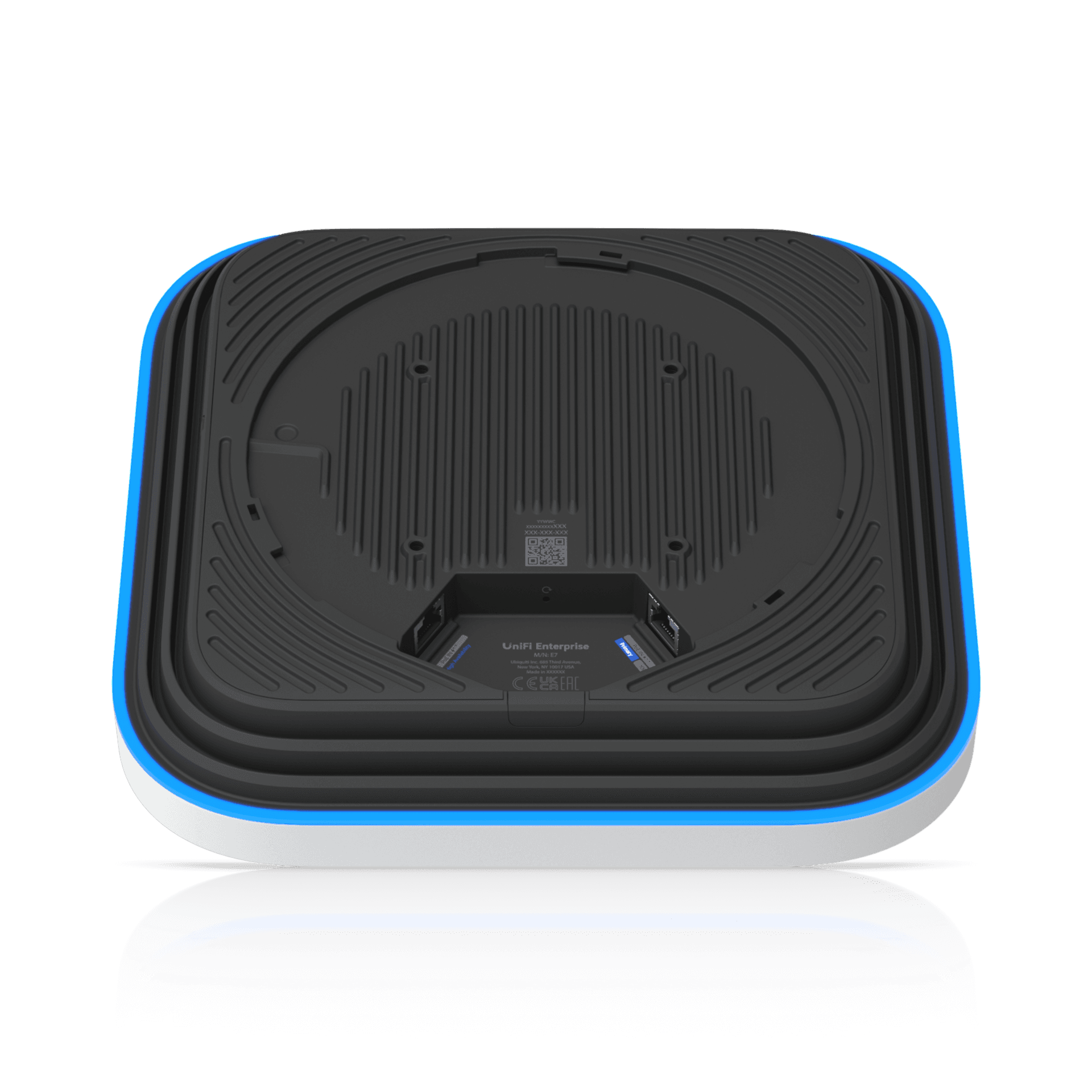 Ubiquiti UniFi Enterprise 7 (E7) WiFi 7 AP 背面圖 - 10GbE PoE++ 供電埠, M12 連接埠, 企業級網路接入點