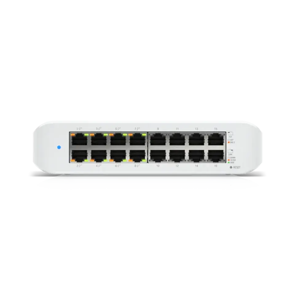 UniFi Switch Lite 16 PoE 交換器 | 16埠 Gigabit PoE 網管型交換機 | Ubiquiti 靜音輕巧交換器