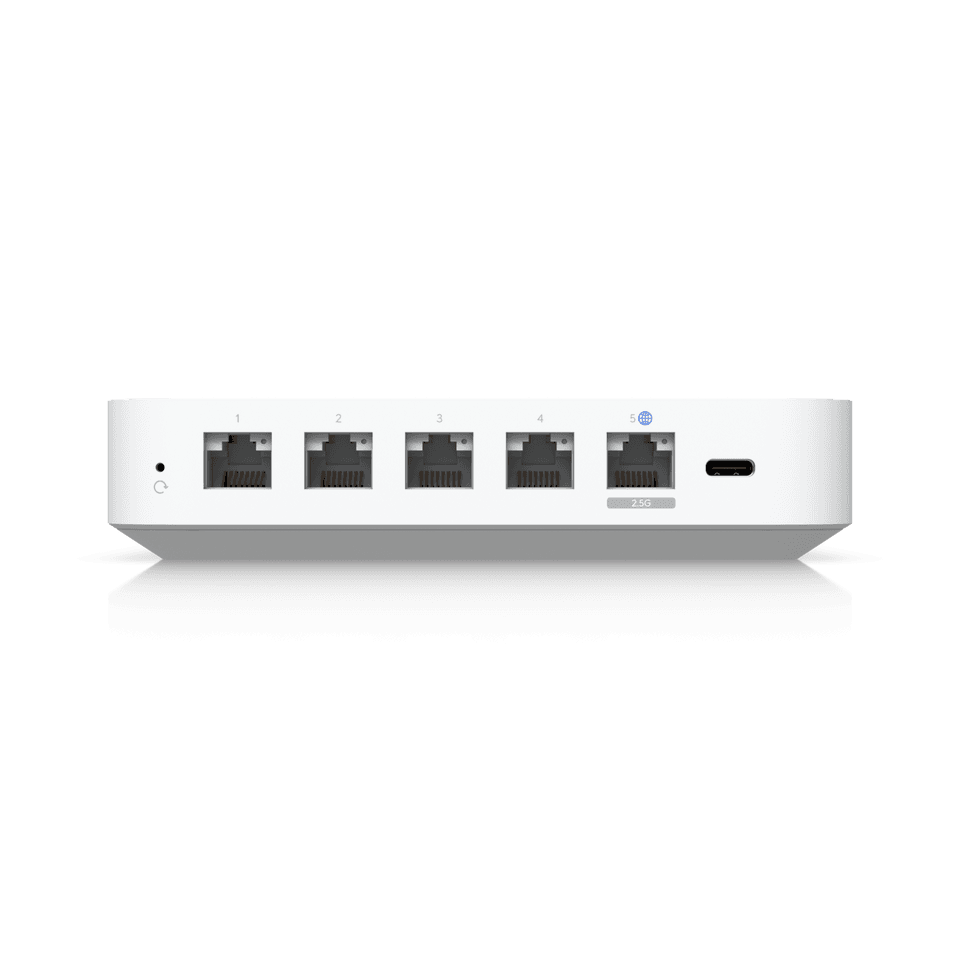  UniFi Cloud Gateway Ultra (UCG-Ultra) 俯視圖 - 精緻金屬機身, 整合多WAN,5x 1 Gbps IPS路由, LCM顯示螢幕