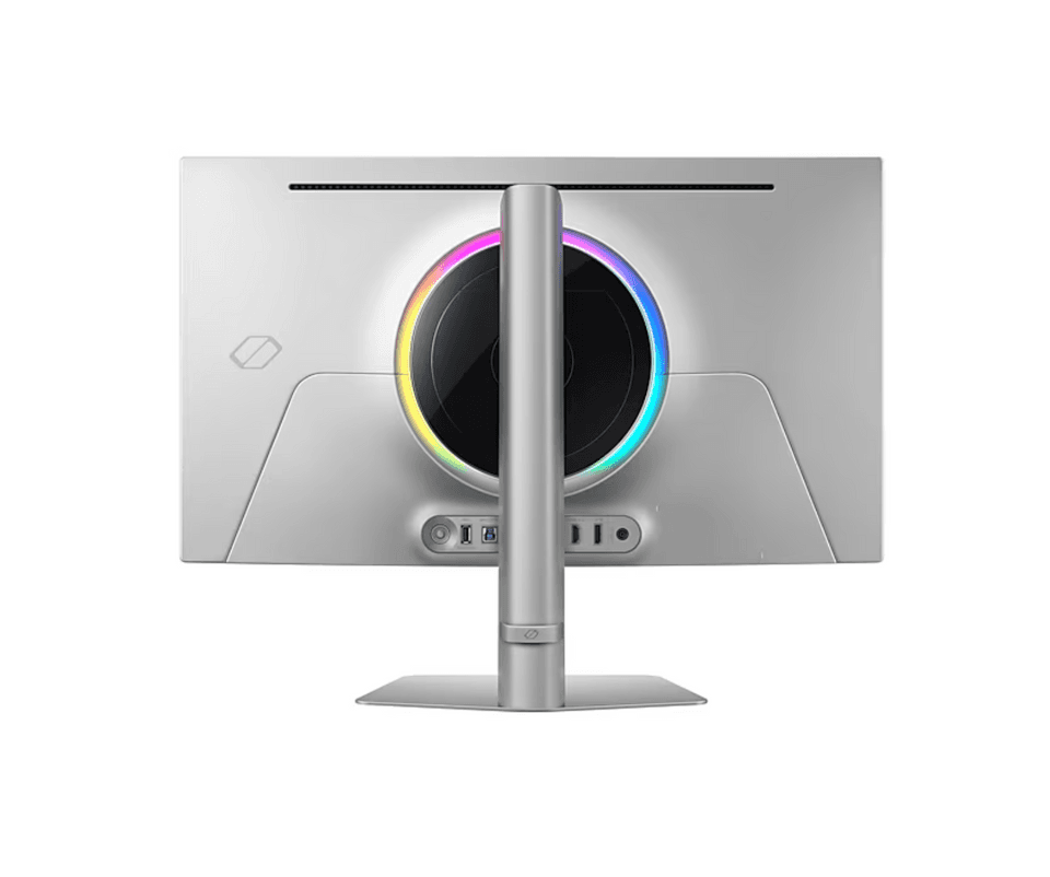 Samsung Odyssey OLED G8 背面圖 - CoreSync RGB 燈效、金屬背板與中央支架模組設計